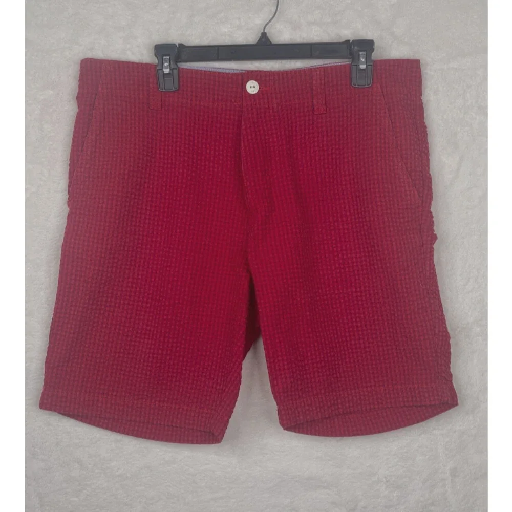 Tommy Hilifiger Seersucker Waffle Red Shorts Mens 34 Measures 37